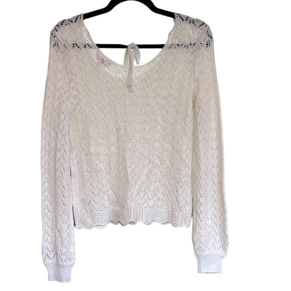 Candie's Sweaters NWT Candie's Ivory Tie-Back Pointelle Pullover Sweater S - Picture 6 of 6